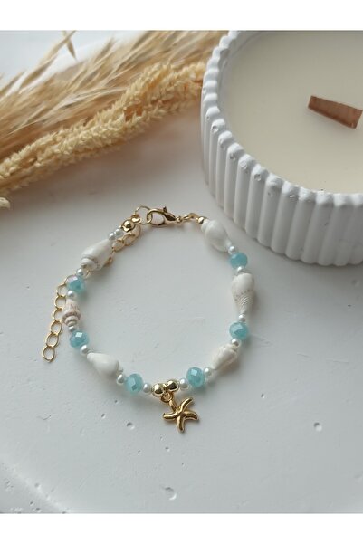 La fee aksesuar Sea Shell Gold Starfish Pearl Detail Oyster Handmade Women's ...