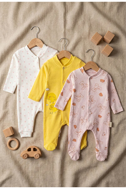 Noone 3-Piece Baby Romper Set, Long Sleeve, Footed, Snap Fasteners, Chick and...