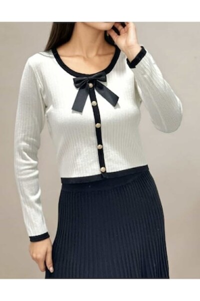 OEM Bluză albă elegantă cu fundă și nasturi aurii