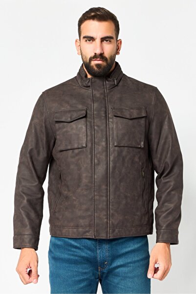 Dockers Men Washed Motorcycle Jacket, Coffee Brown