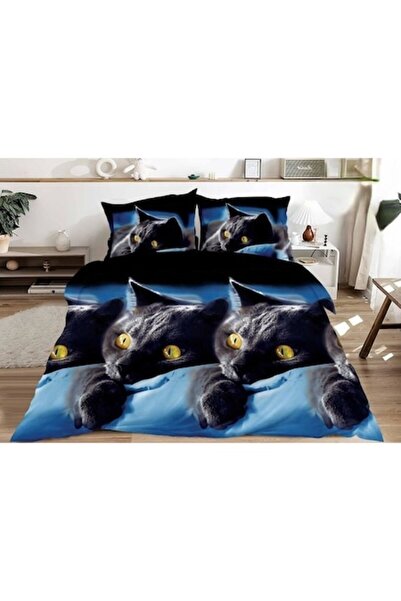 Pucioasa Double Bed Linen Set, Pucioasa, 3D Cat Print, 4 Pieces, 2 Persons, 2...