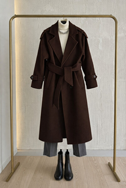 Paragon Women's Hijab Bitter Brown Cashmere Coat Long Winter Belted Stylish O...