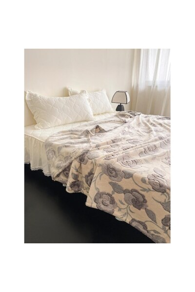 OEM Cocolino Blanket with Rose Print, 200x230cm, Gray-Beige