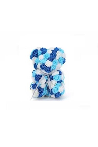 OEM Teddy Bear Made of Foam Roses, Blue, 20cm, Handmade, with Transparent Box
