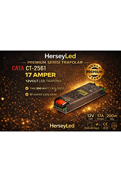 Cata CT-2561 17 Amper 12V Şerit Led Trafosu (200W) (Slim-Fansız) CT-2561