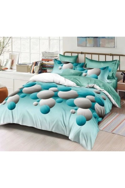 OEM Set lenjerie de pat dublu, 6 piese, 2 persoane, 180x200 cm, imprimeu cu b...