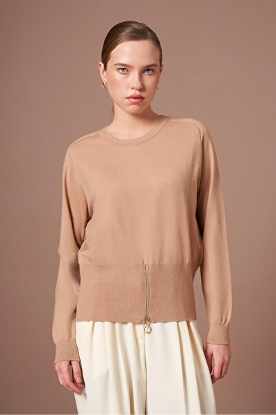 FTZ WOMEN Women's Zipper Detail Sweater Biscuit 25293