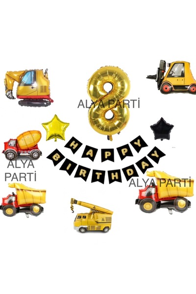 ALYA PARTY Set de aniversare cu tematică de construcție, cu baloane din folie...