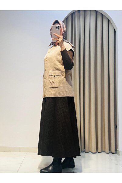 Tığ Triko DÜĞME VE CEP DETAYLI YÜN SÜVETER