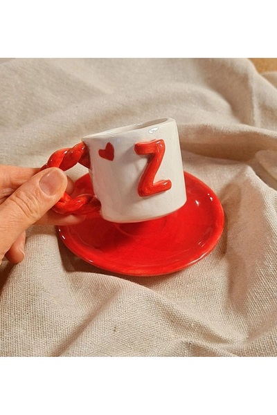 senseoftouch Lettered Turkish Coffee Cup Handmade Ceramic