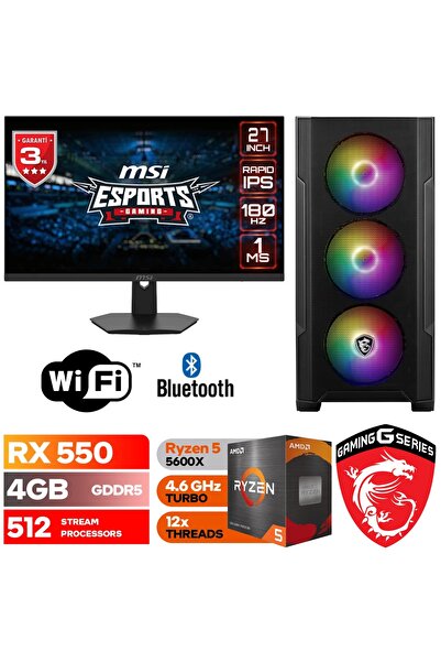 MSI GAMİNG DDR5-27"180HZ 1 MS-RX 550 4 GB-RYZEN 5 5600X-32GB DDR4 RAM-500 GB ...
