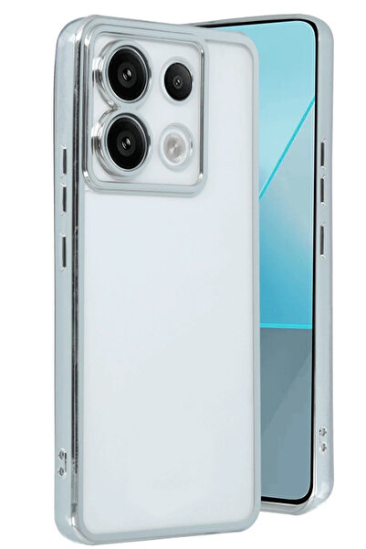 BSN STİL حافظة BSNSHOP لهاتف Xiaomi Poco X6 مصنوعة من السيليكون مع عدسة - فضي...