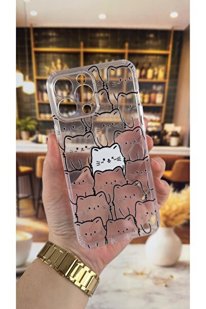 Vip Case iPhone 14 Pro Max Compatible Manycat Patterned Transparent Shock-Abs...