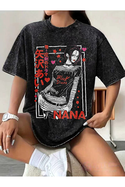 PENTHİLUS Nana anime baskılı unisex Oversize T-shirt - asıt yıkamalı unisex t...