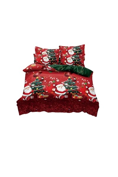 JOJO HOME Lenjerie de pat, Jojo Home, Flanel, 2 persoane, 6 piese, Moș Crăciu...