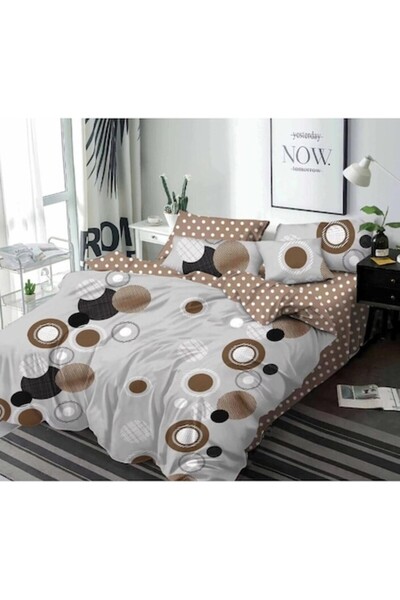 OEM Set de lenjerie de pat dublu, model cerc, pentru 2 persoane, 6 piese, fla...