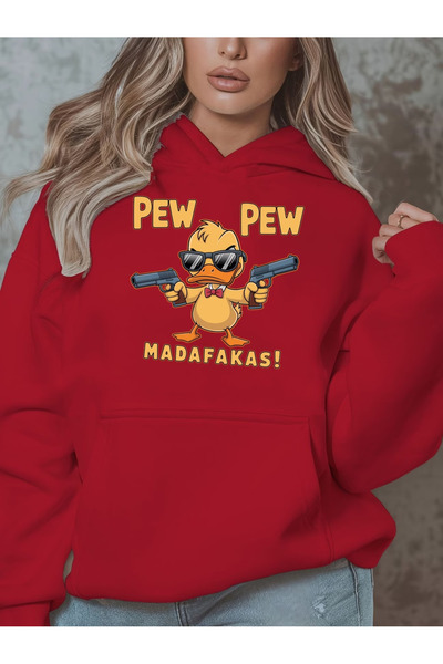 ibibik moda سترة قطنية من PEW PEW مطبوع تحتوي على بغطاء رأس جيوب