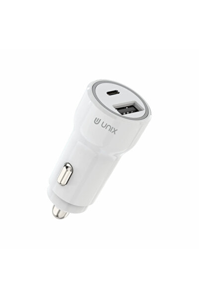 unix شاحن سيارة UX-C60 بمنفذي USB | شحن سريع 60 واط مع كابل | أبيض