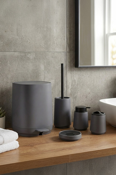 Vadi Olivia Soft Textured Gray 5 Piece Modern Acrylic Bathroom Set