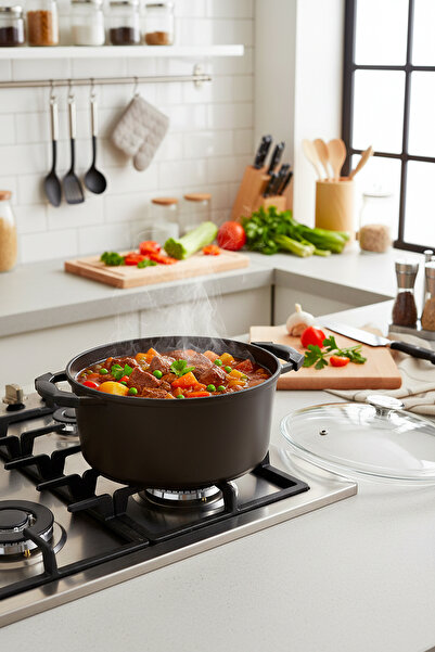 Masterchef Döküm Siyah 26 cm Derin Tencere – Granit Kaplama, Yapışmaz, Isıyı ...