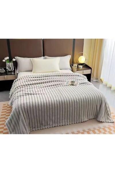 OEM Pătură Cocolino, model în relief dungi, Uni, 200x230cm, gri deschis