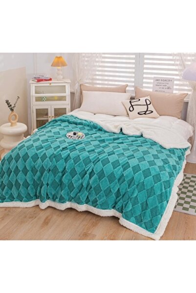 JOJO HOME Pătură pentru pat dublu cu blană, Jojo Home, model cu romburi, bico...