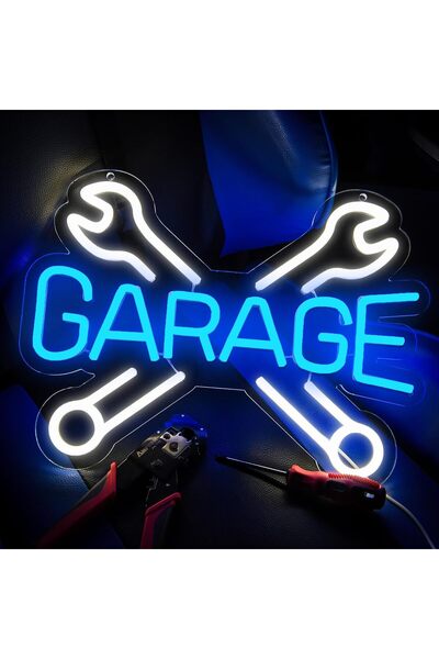 Slasa Garage LED Neon Light Sign 28x37 cm Blue Man Cave Decor