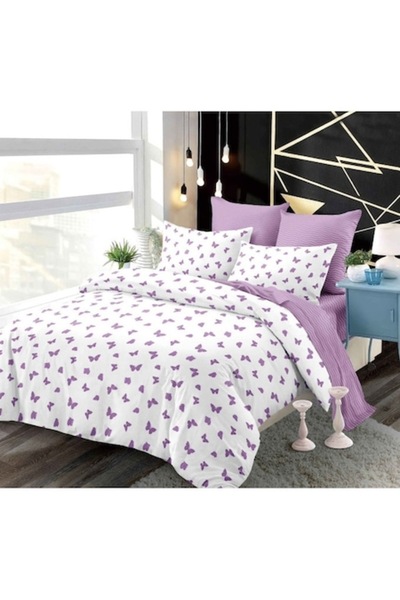 OEM Double Bed Linen Set, Spring, Elastic Sheet, 6 Pieces, Butterfly Print, 2...