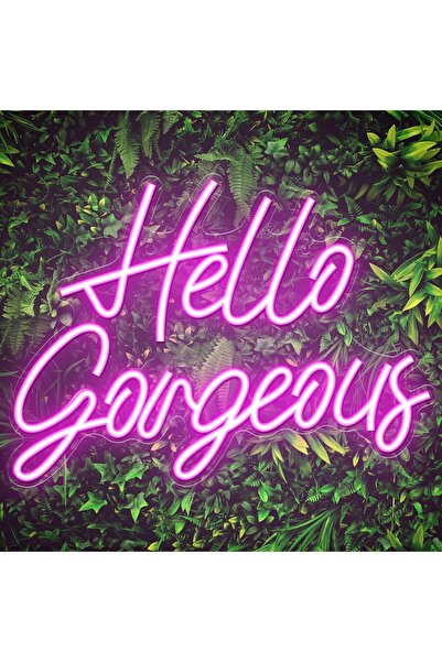 Slasa لوحة نيون مضيئة LED "مرحباً يا جميلة" مقاس 30 × 40 سم، لون وردي، ديكور ...