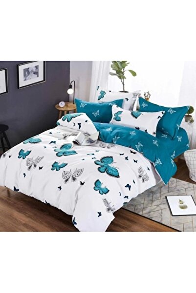 OEM Double Bed Linen Set, Butterfly Print, 6 Pieces, 245x250cm, Finet, White-...