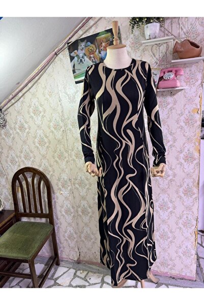 SENTEX Γυναικείο φόρεμα με μακριά μανίκια και τσέπες με διαστημικό σχέδιο