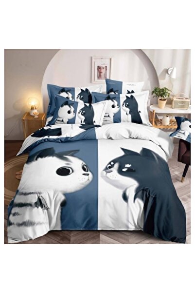 JOJO HOME Σετ Λευκών Ειδών Διπλού Κρεβατιού, Jojo Home, 3D Εκτύπωση, Γάτες, 6...