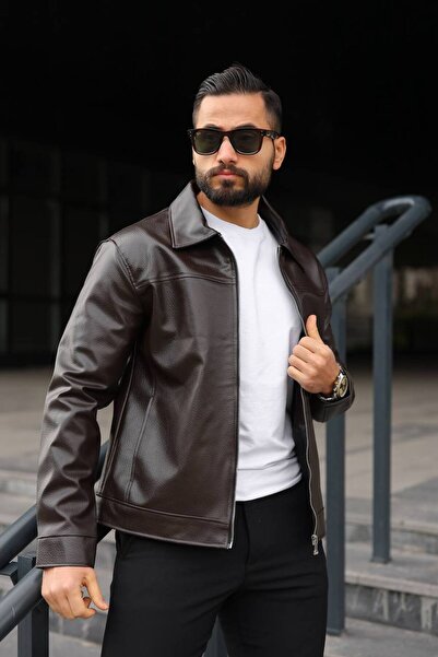 BASEL.CO Men's Relax Fit Carbon Leather Jacket with Hidden Pocket