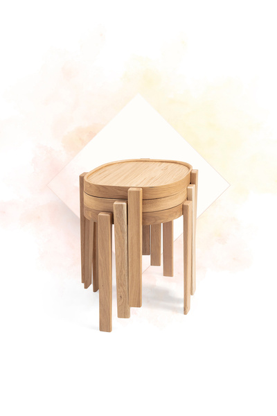 Eymense Milan Kare Üçlü Zigon Sehpa Meşe