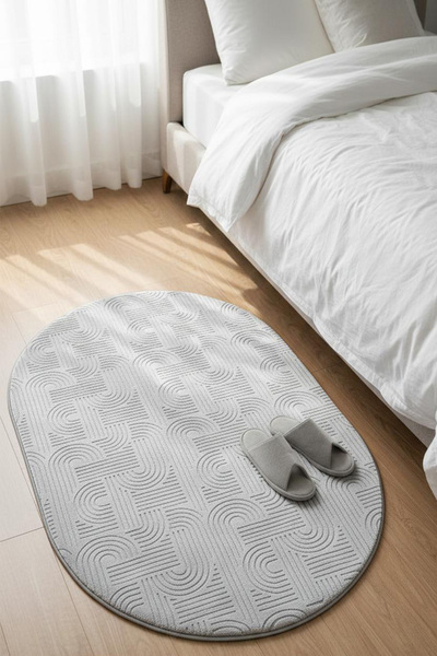 Raschel Carpet Premium Oval Yıkanabilir Leke Tutmaz Emboss Bohem Açık Gri Öze...