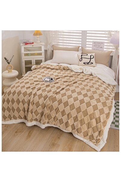 JOJO HOME Double Bed Blanket with Fur, Jojo Home, Diamond Pattern, Bicolor, 2...