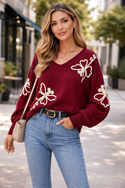 NİLZA Patterned v-neck knit sweater
