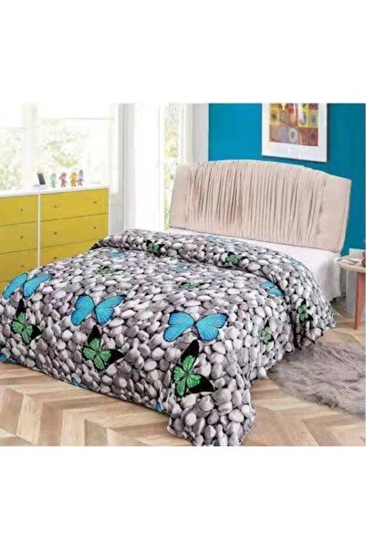 OEM Pătură pentru pat dublu, imprimeu cu pietre și fluturi, 200x230cm, multic...