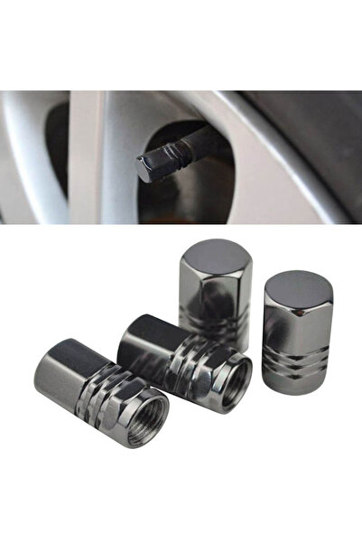 AMIO Set of 4 black hexagon car valve caps