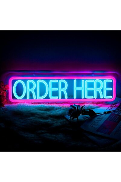 Slasa اطلب هنا! لافتة نيون LED مقاس 12×40 سم لتزيين المتاجر والشركات