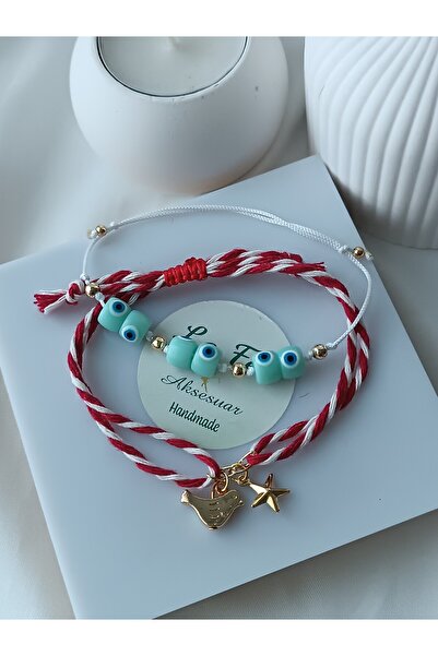 La fee aksesuar Swallow Bird Mint Green Evil Eye Bead Martenitsa Luck Bracele...