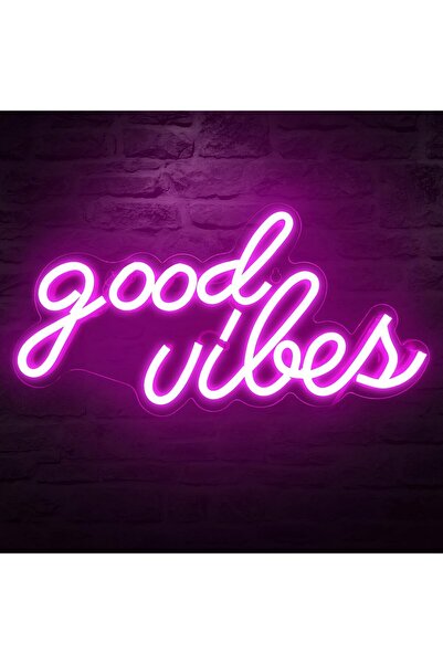 Slasa Good Vibes LED Neon Light Sign 40x20 cm Pink Girls Room Decor