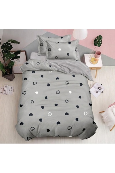 OEM Bed Linen, Satin Finet, 1 Person, 150x220 cm, 4 Pieces, Heart Print, Non-...