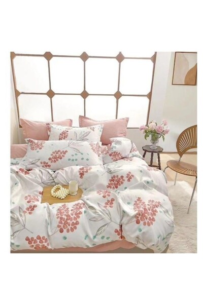 OEM Set lenjerie de pat dublu, imprimeu floral roz, 2 persoane, 240x250cm, Fi...