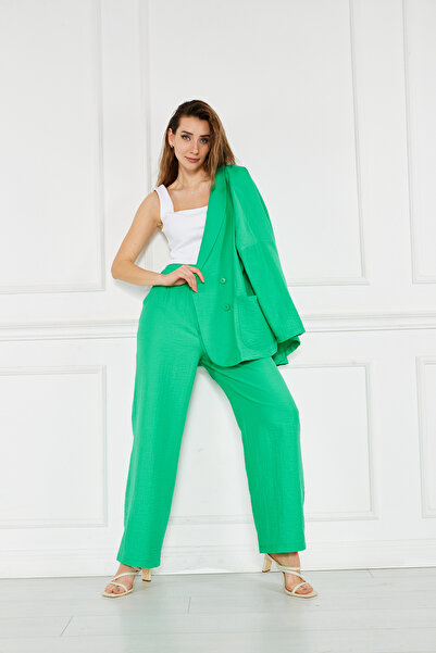 comstar Women's Oversized Jacket Loose Pants Green Double Suit