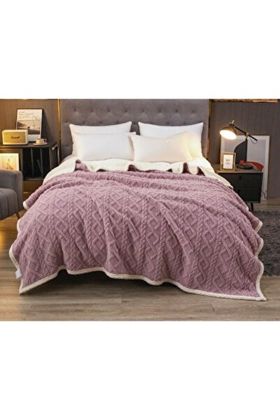 OEM Blanket with fleece for double bed, knitted model, Uni, 200X230cm, Lilac