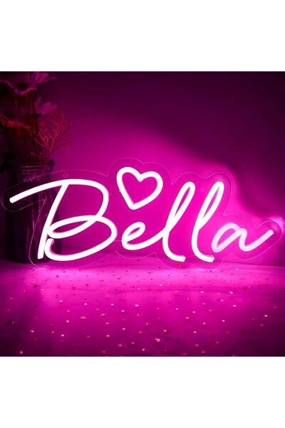 Slasa Bella Name LED Neon Light Sign 16x41 cm Pink Kids Bedroom Decor