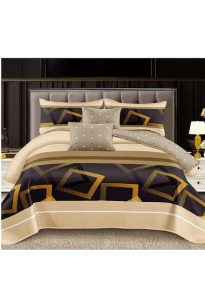 OEM Set lenjerie de pat dublu, 6 piese, 2 persoane, 180x200 cm, imprimeu cu d...