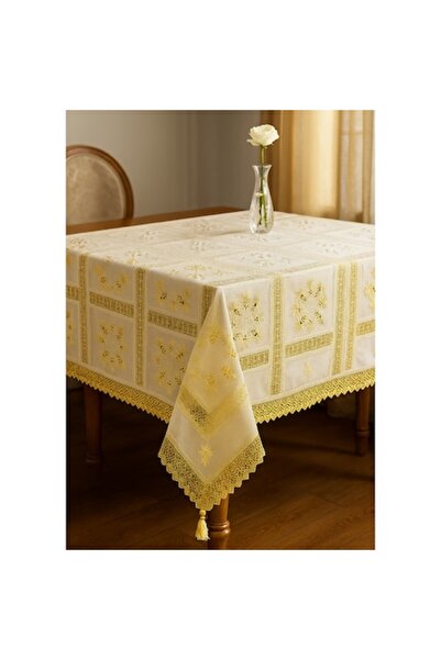 OEM Elegant Festive Tablecloth, High Quality, Inserted Embroidery, White-Beig...