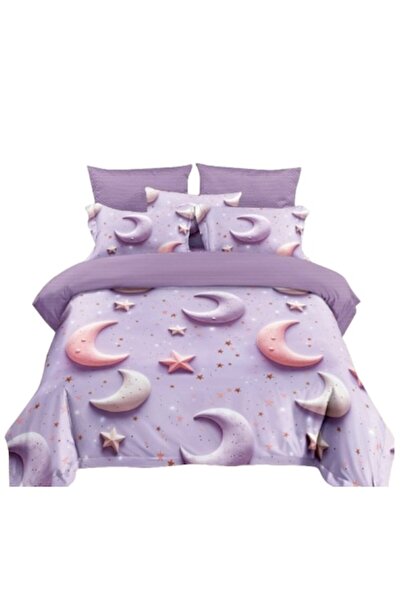 OEM Lenjerie de pat, cearșaf elastic, Finet, 2 persoane, 4 piese, stele impri...